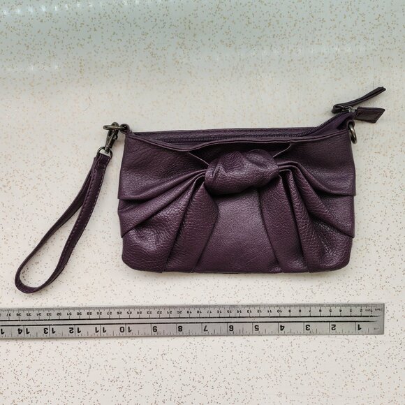 Tie Front Wristlet Clutch Purse in Dark Purple - Picture 6 of 7